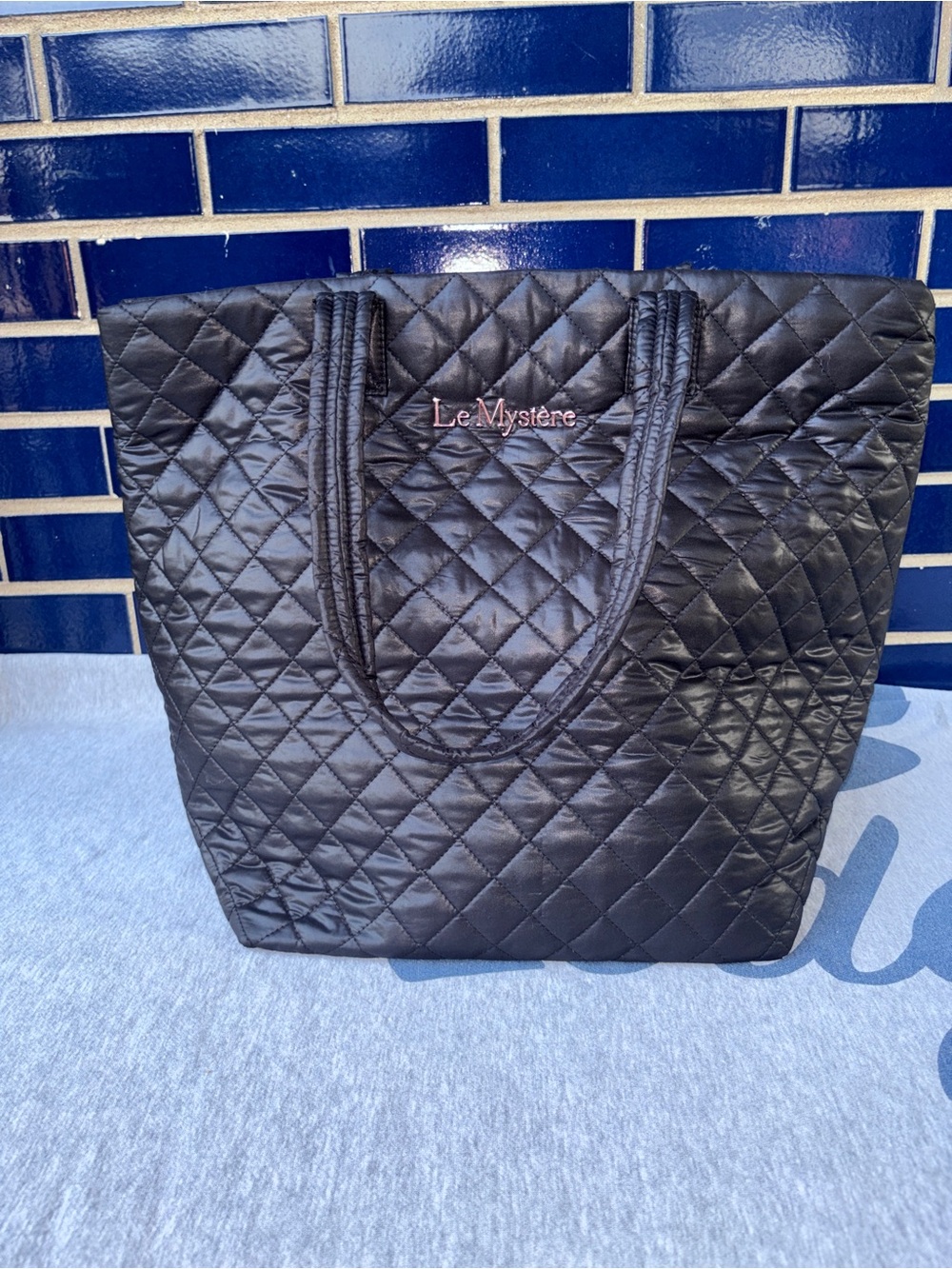 Le Mystere Quilted Black Tote Bag 19x14.5 Inch